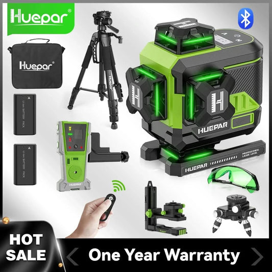 Huepar 16 Linien 4D selbstnivellierender Kreuzlinienlaser 4x360° mit LCD-Bildschirm Bluetooth- und Fernbedienung 2x Akku Z04CG