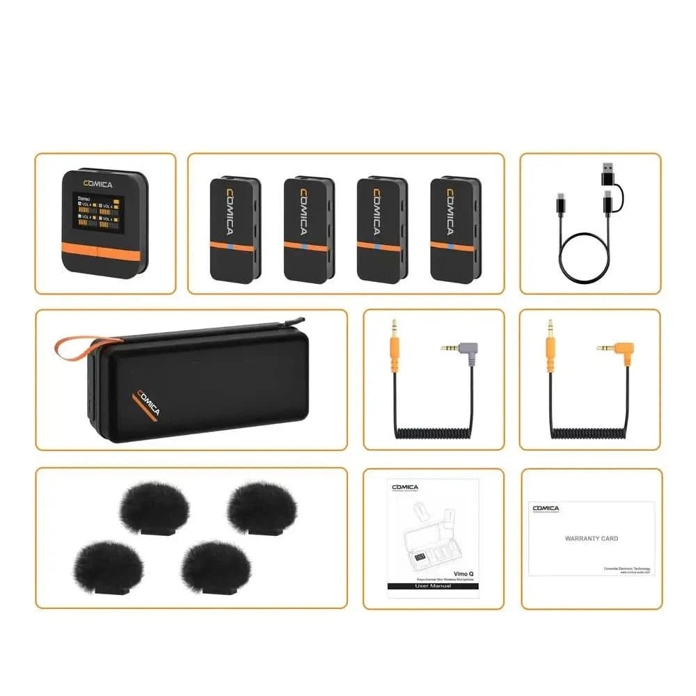 【Do Brasil】COMICA Vimo Q Wireless Lavalier Microphone System Noise Cancellation Lav Mic for Camera, iPhone, Android, PC, etc