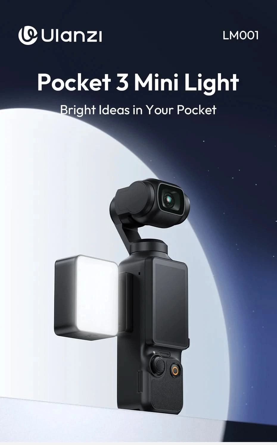 Ulanzi LM001 Pocket 3 Mini Light 3-Level Soft Light for DJI OSMO Pocket 3 for Photography Livestreaming Vlog LED Video Light