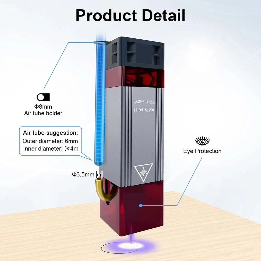 LASER TREE Laser Module 4W 5W 10W Optical Power with Air Assist Laser Head 450nm TTL Blue Light Engraver Cutting Wood DIY Tools