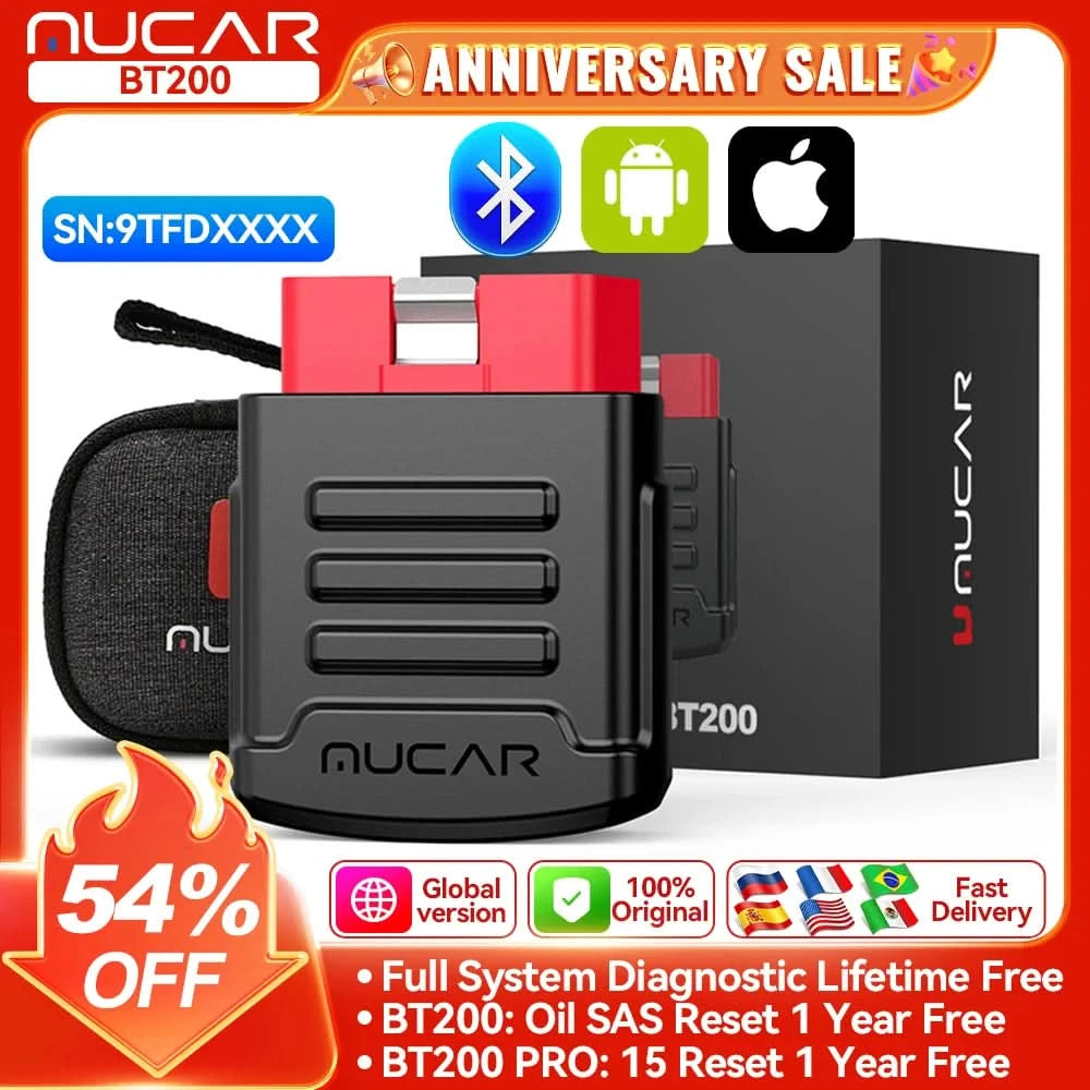 MUCAR BT200 BT200 PRO Car Scan Tool OBD2 Diagnostic Tool Full System Diagnosis scanner for all car 15 Reset Code Reader