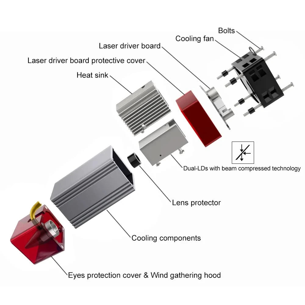 LASER TREE Laser Module 4W 5W 10W Optical Power with Air Assist Laser Head 450nm TTL Blue Light Engraver Cutting Wood DIY Tools