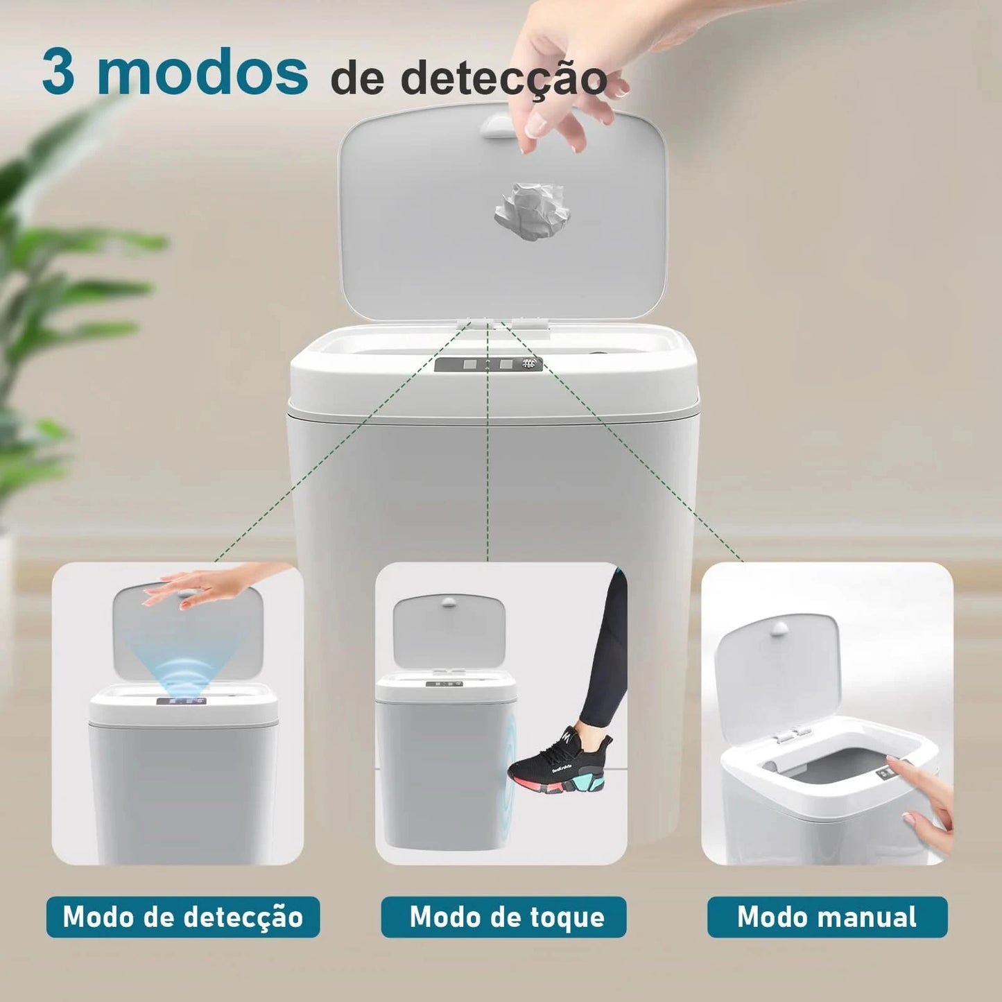 Lata de lixo sensor de toque automático lata lata de lixo plástico cozinha latas sala estar capacidade do agregado familiar