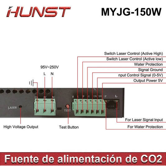 Hunst 130W CO2-Laser-Netzteil MYJG-150W geeignet für 130~150W CO2-Gravier- und Schneidemaschinen-Glasröhre