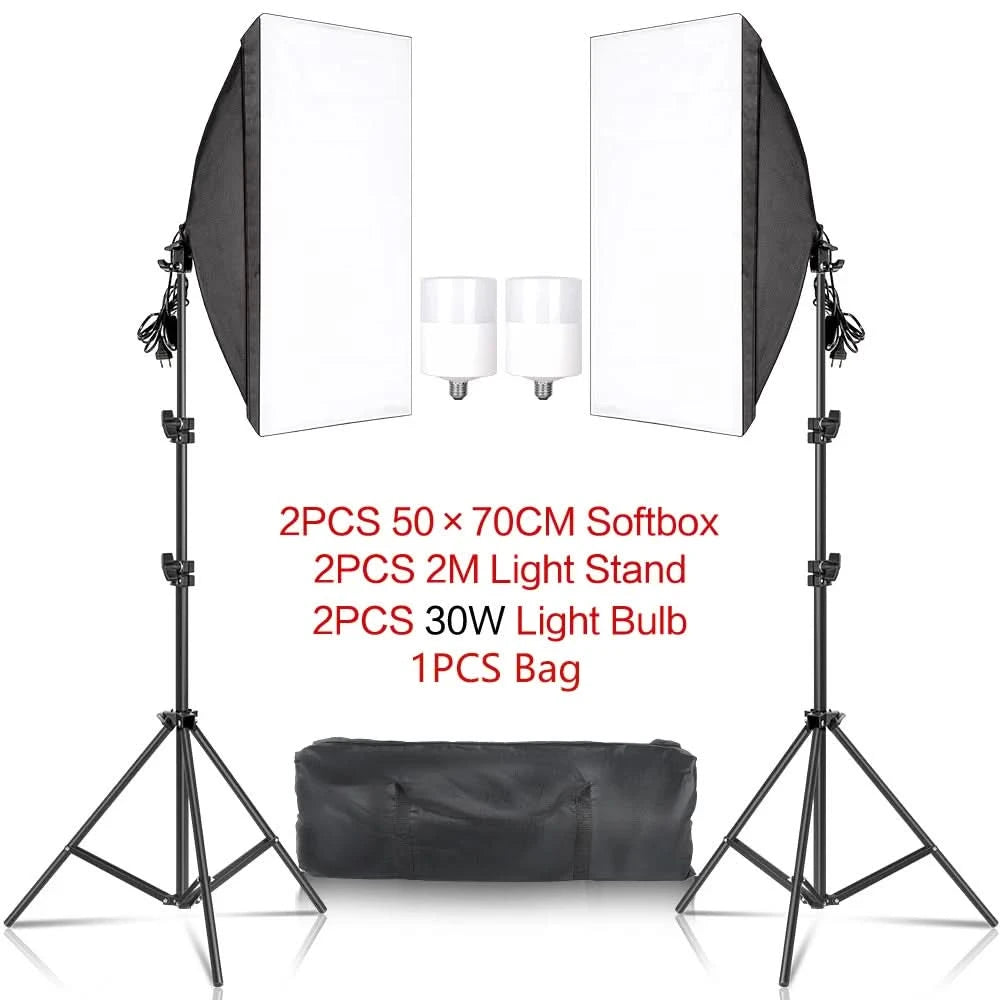 Studio Kit Photo Softbox Light Box Lighting Single Led Lamp with Tripod Photography Shooting Soft Box Flash E27 Accessories