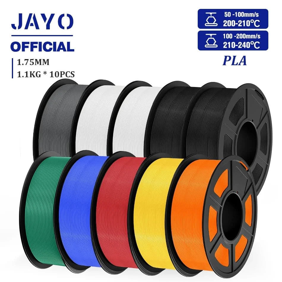 JAYO PLA Filament 1.75MM 10Rolls/set PLA 3D Printer Filament Multicolor For FDM 3D Printers Neatly Wound 3D Printing Materials
