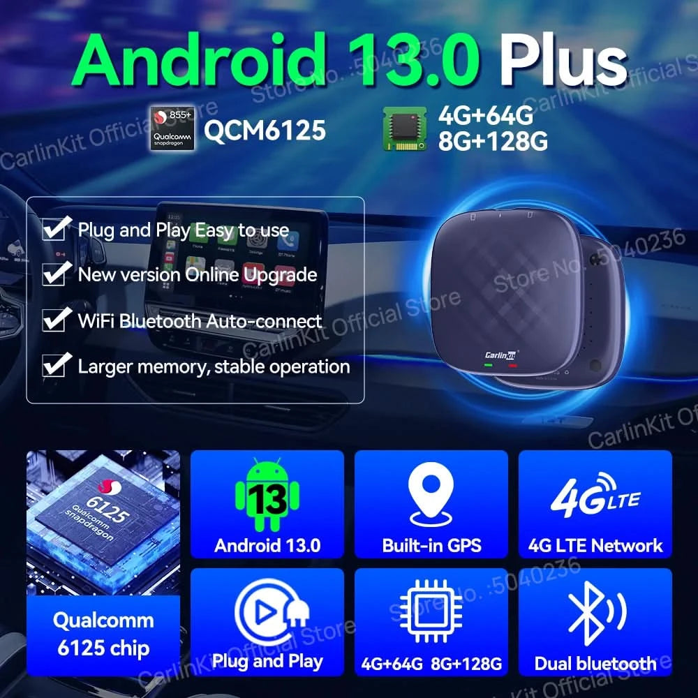 2026 NEW CarlinKit CarPlay Ai Box Qualcomm 8-Core Android 13 Wireless Carplay Android Auto Car Video TV Box WiFi SIM For Netflix