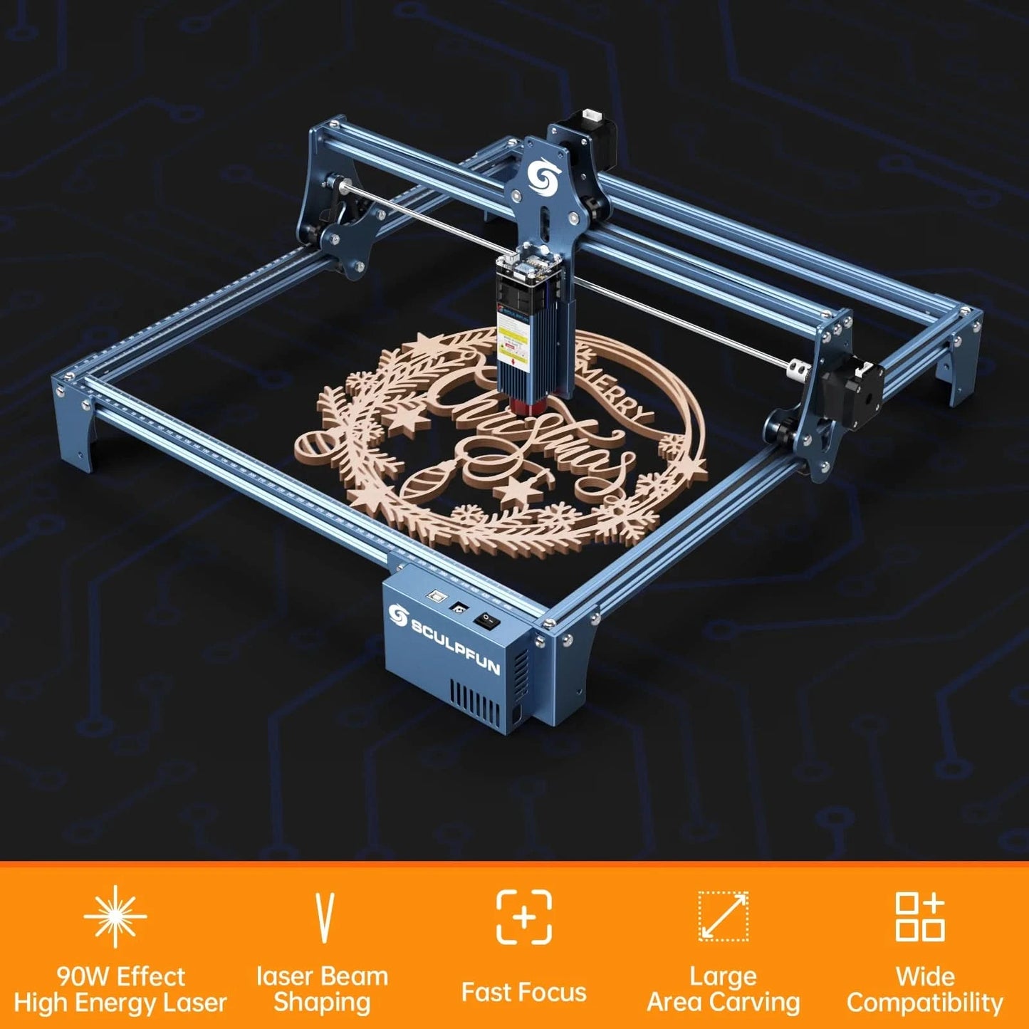 SCULPFUN S9 Laser Machine 90W CO2 Laser Effect Engraving Cutting Tool High Accuracy 410x420mm Carving Quick Assembly