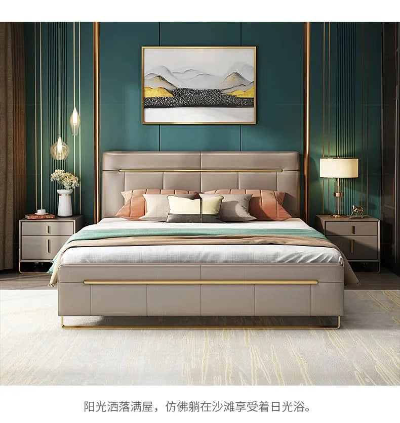 Modern bedroom  minimalist bed bedroom double bed1.8M master bedroom high box marriage bed leather art soft bed