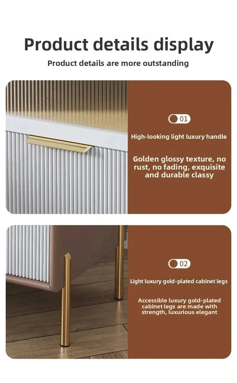 Bedside Table,Modern Light Luxury, Solid Wood Italian Simple Storage, Ultra-narrow Bed Leather Smart Side Cabinet Bedroom