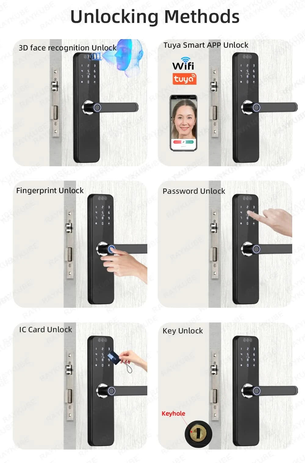 Do Brasil RAYKUBE K12 With lithium Rechargeable Batteries Tuya WiFi Camera Electronic Lock 3D Face Fingerprint Smart Door Lock