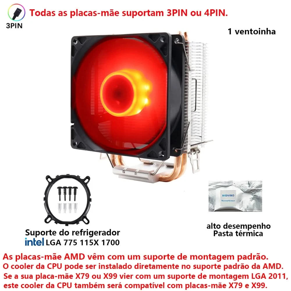 Wovibo Ventilador de Refrigeração da CPU, para Intel 775, 1150, 1151, 1155, 1200,1700, 2011, X79, X99, AM4, AM5 Radiador