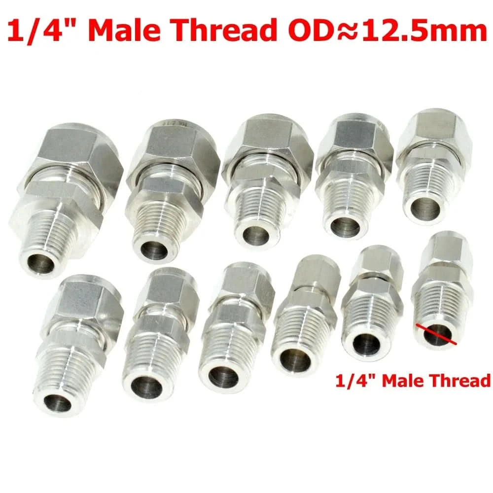 SS 304 Double Ferrule Compression Connector 8mm 10mm 12mm 1/4 1/2 Tube 1/8 1/4" 1/2" Male NPT BSP Stainless Steel Pipe Fitting