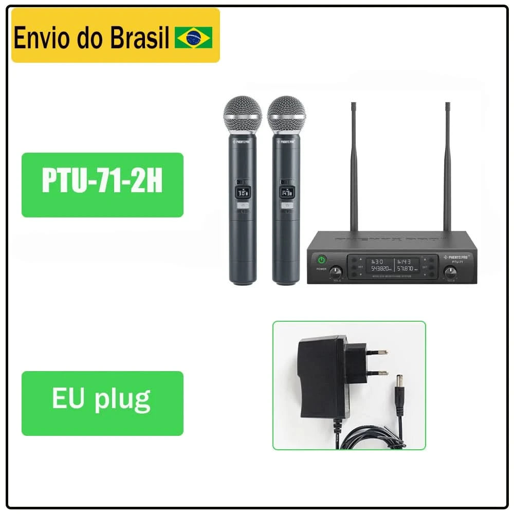 Phenyx Pro UHF Profeesional Adjustable Dual Wireless Microphone System for Stage Performances Sturdy Metal Build 100M PTU71