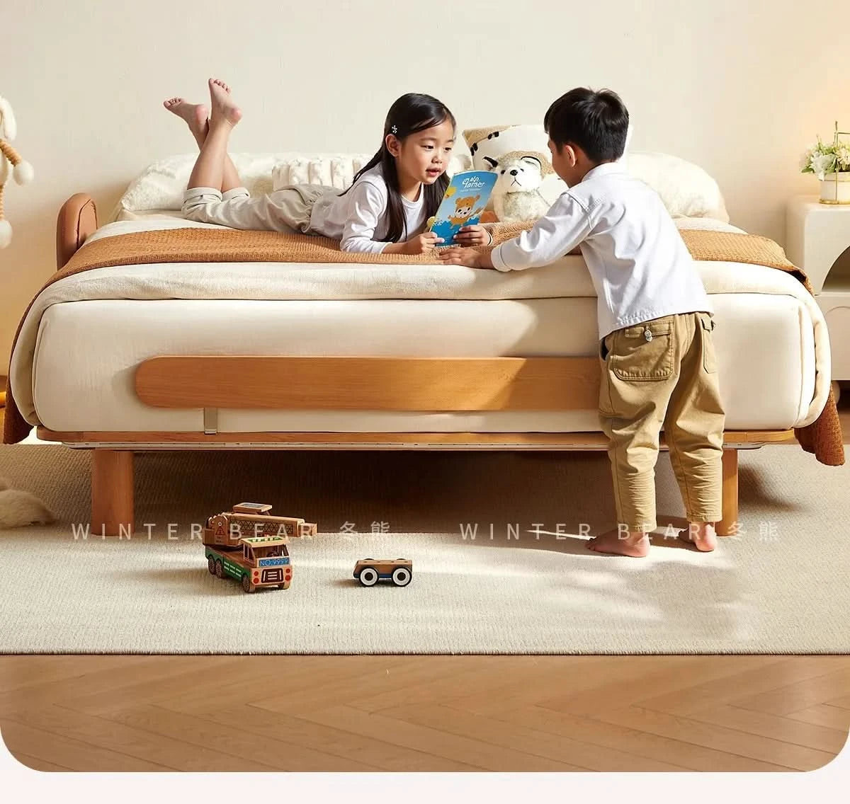 Boys and girls bed small apartment single bed 1.5 meters simple full solid wood tatami no bedside children's bed