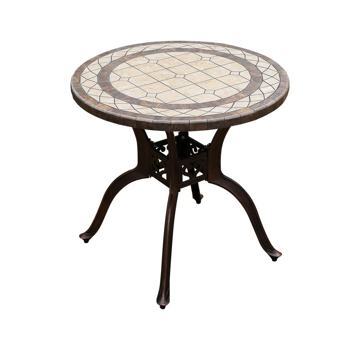 Tile Patio Table Aluminum Frame Outdoor Table Bistro Table All Weather Garden Table Faux Wood Grain Backyard Table Dining Table