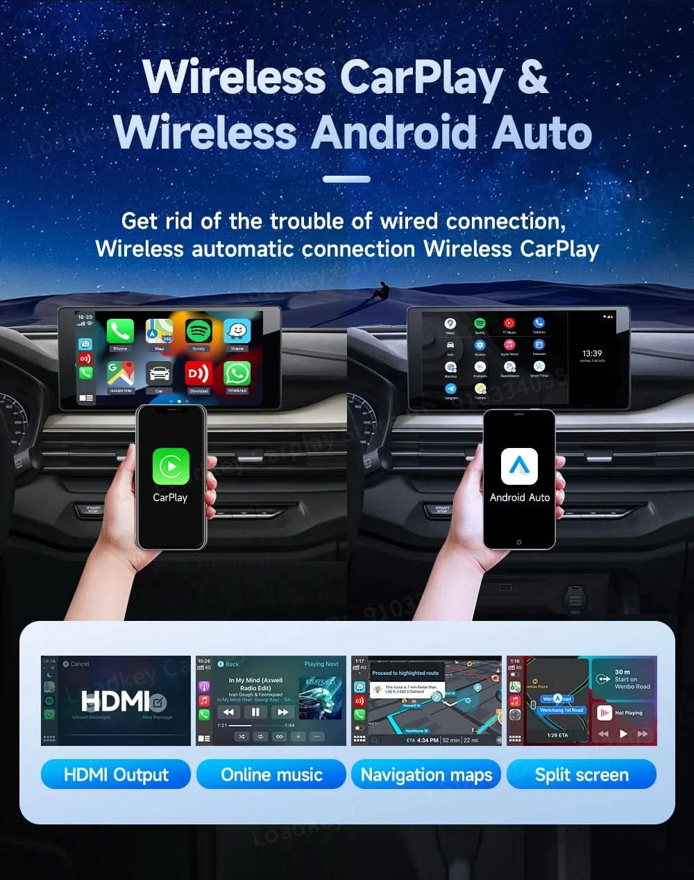 Carlinkit HDMI Output Car Tv Mate Carplay Qualcomm 6225 8-Core Android Auto Wireless Adapter Support Youtube Gps Split Screen