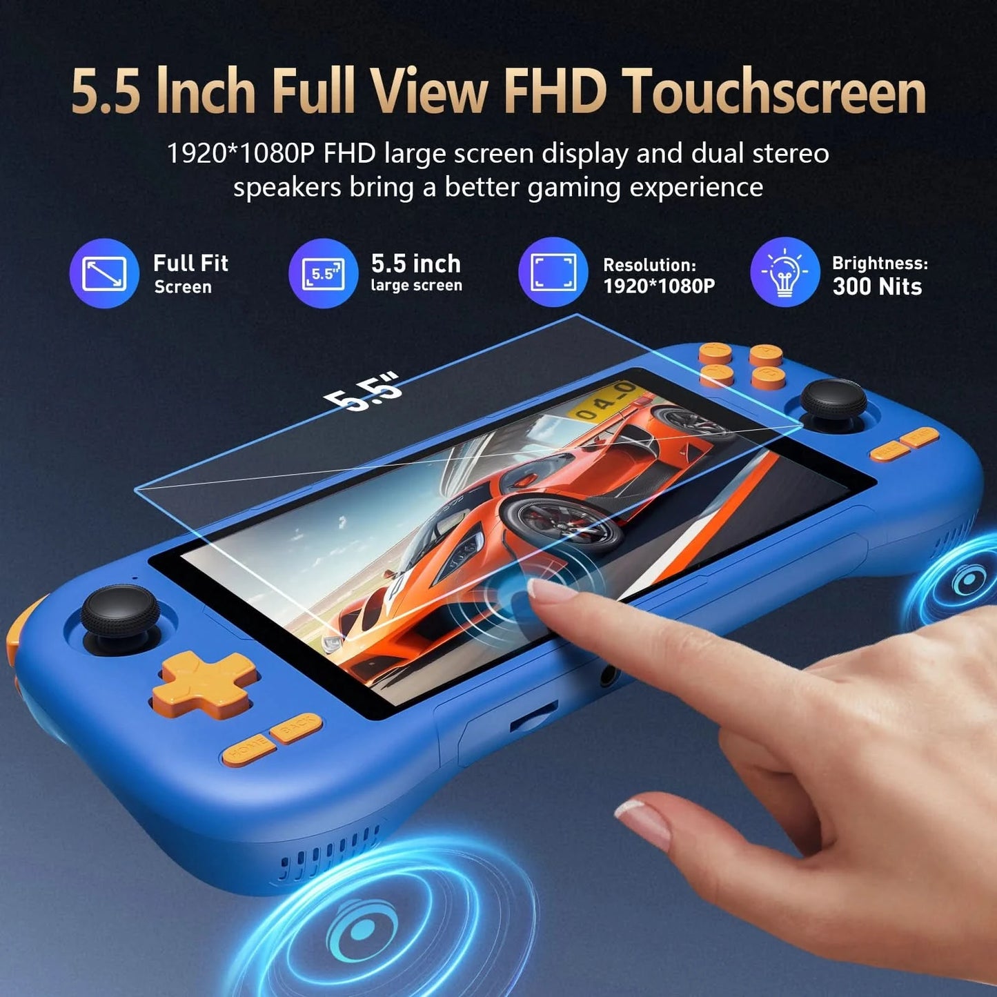 KINHANK K56 Handheld Game Console 5.5'' Touch Screen 50 Emulators for Android 14 PS1/PSP/DC/SS 5000mAh WIFI5 Retro Game Player