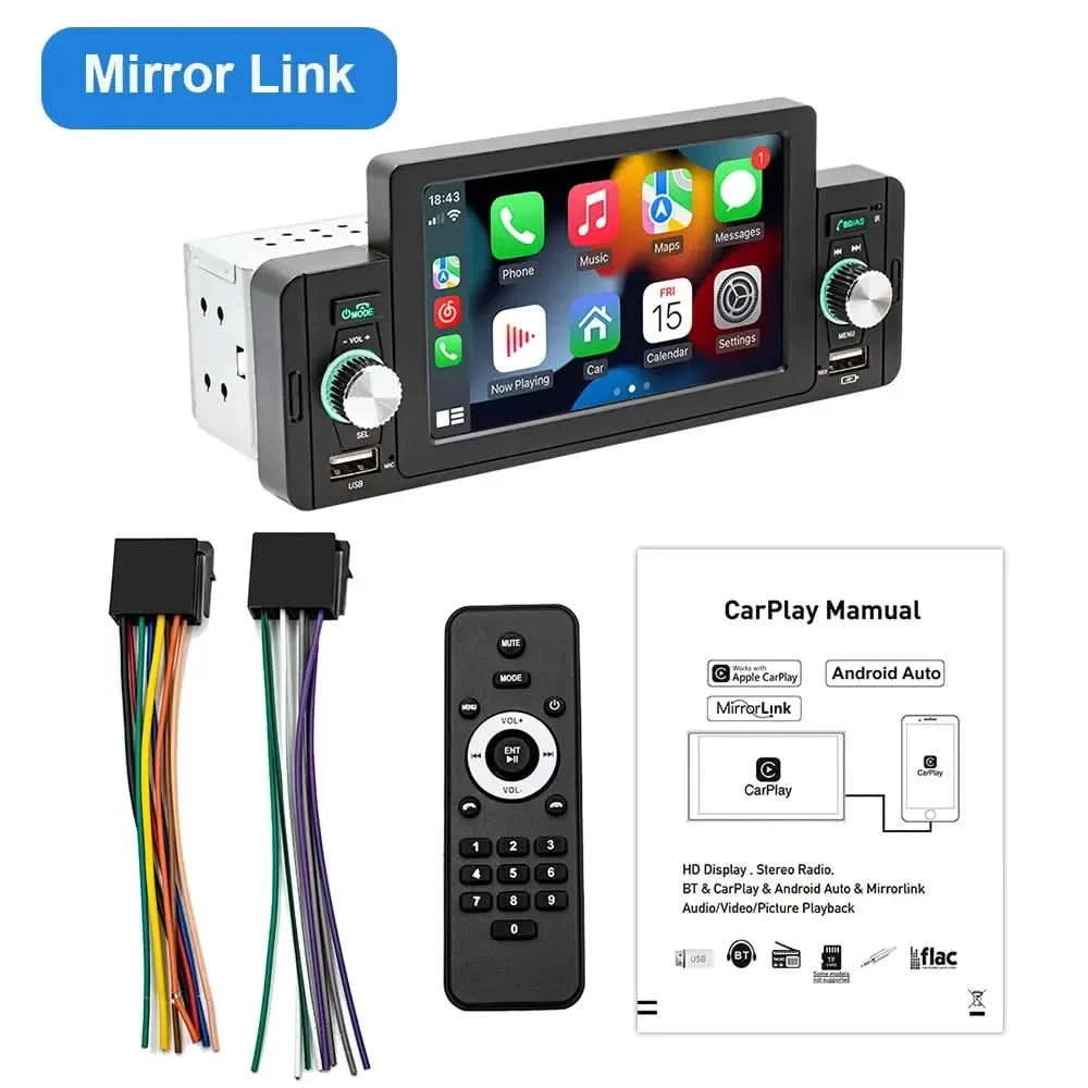 ESSGOO Rádio de Carro 1 Din Tela de 5" Sensível ao Toque  MP5 Multimídia Espelhamento Tela Navegação e Câmera Ré