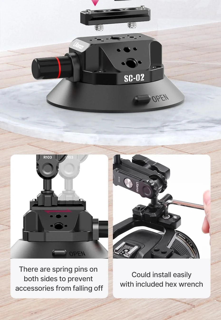 Ulanzi Car Phone Action Camera Holder Hand Pump 360° Suction Cup Adjustable Professional For GoPro for Insta360 for DJI Action