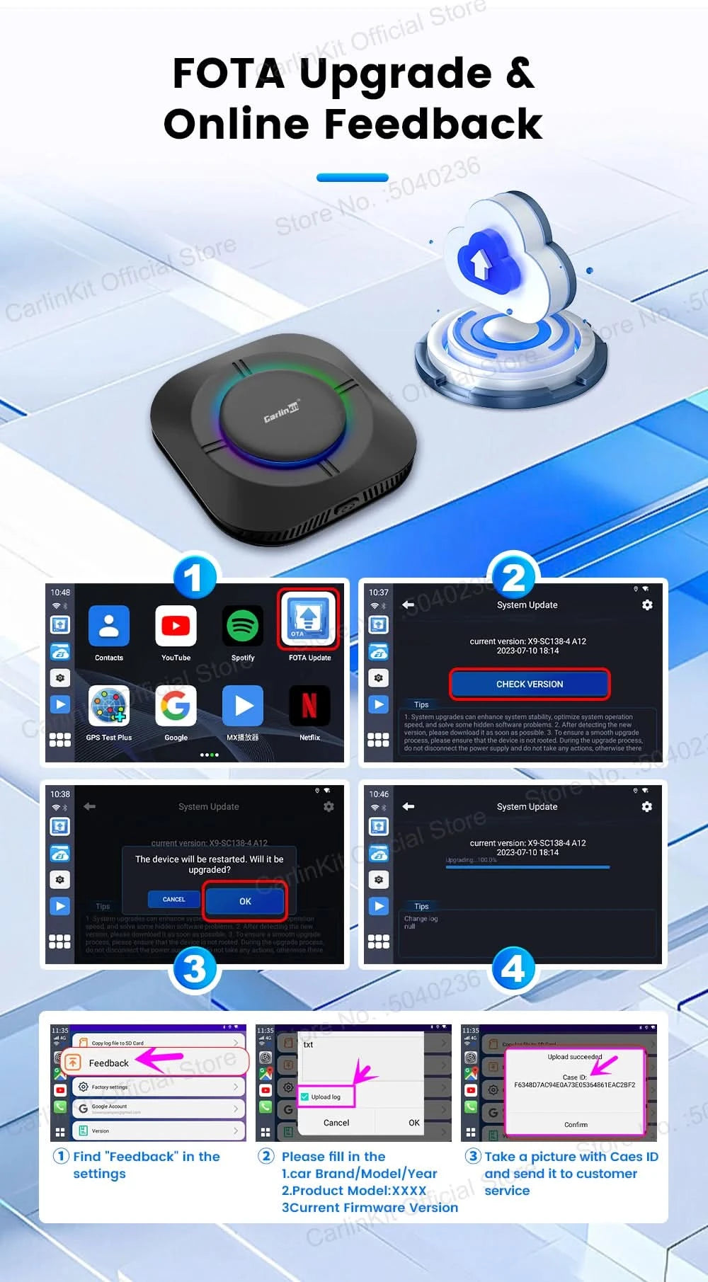 CarlinKit S2 CarPlay Ai Box LED Android 13 Streaming Box 64G/128G Qualcomm 8-Core Split Screen Car Intelligent System Play Video