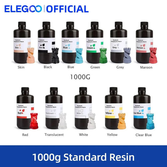 ELEGOO 3D-Drucker Harz LCD UV-härtendes Harz 405nm Standard-Photopolymerharz für LCD-3D-Druck 1000g Schwarz Grau Weiß Haut