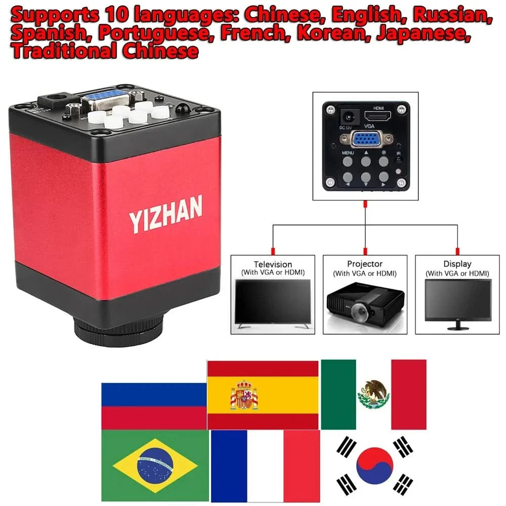 13MP Video-Mikroskop HDMI VGA Industriemikroskop Kamera 1-130X/150X/215X C-Mount Objektiv für Lötreparatur Bildsammlung