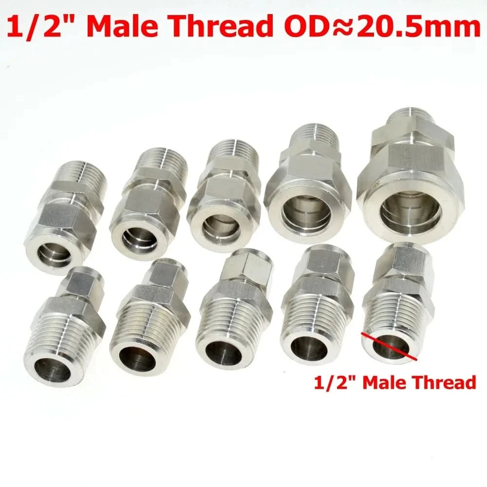SS 304 Double Ferrule Compression Connector 8mm 10mm 12mm 1/4 1/2 Tube 1/8 1/4" 1/2" Male NPT BSP Stainless Steel Pipe Fitting