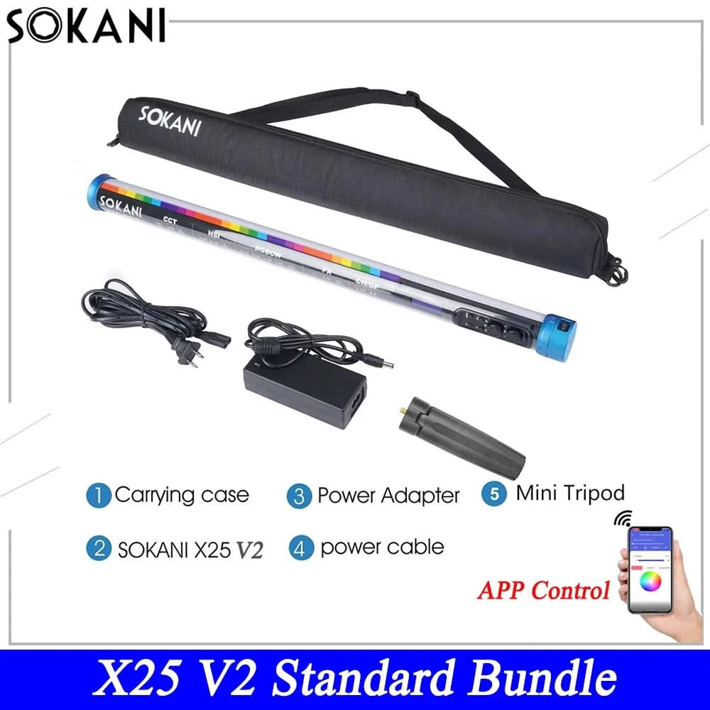 Sokani X25 RGB LED Video Light Handheld Tube Wand Stick Light CTT Photography Lighting 3000mAh APP Control for YouTube Tiktok