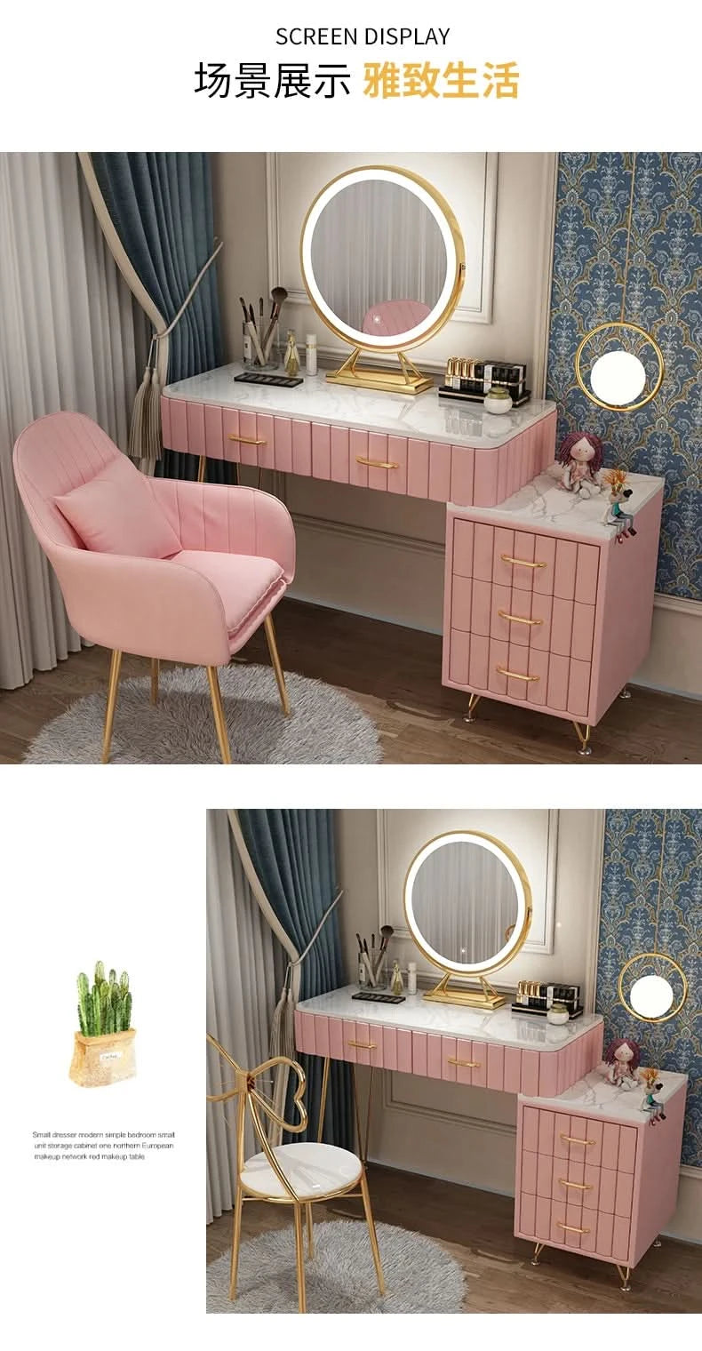 Modern Drawers Dressing Table Makeup Mirror Service Girl Pink Computer Vanity Table Living Room Vestidores Postmodern Furniture
