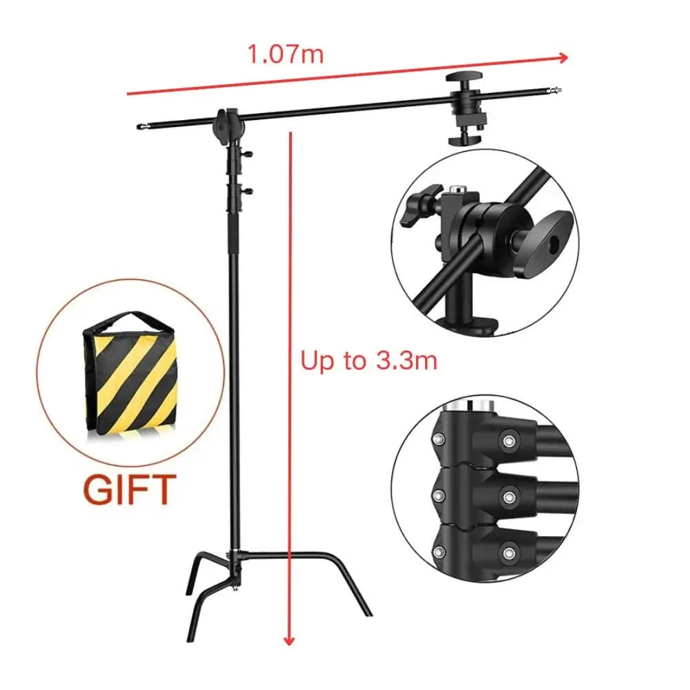 2.49M Length Cross Arm Stainless Steel Kit Light Stand With Weight Bag Photo Studio Accessories Extension Rod