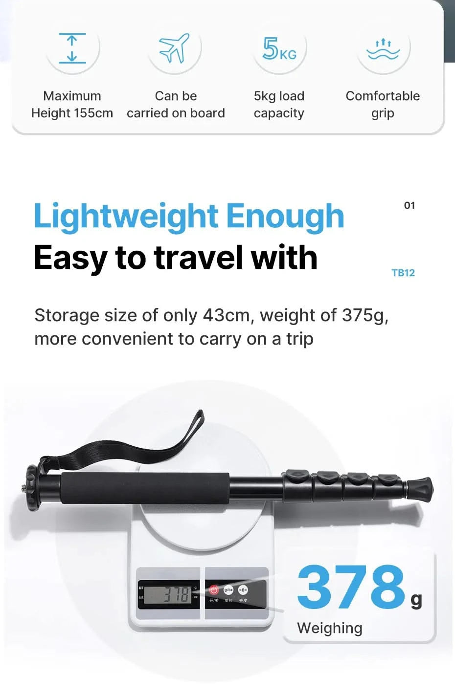 Ulanzi Lightweight Monopod Aluminium DSLR Camera Tripod for  1/4''3/8'' Hiking Travel Selfie Stick Max 155cm Extend 5KG Load