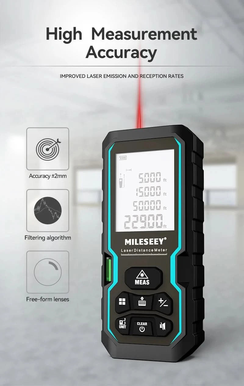 Mileseey S6 Laser Distance Meter 40m/120m, Rangefinder with Level Bubble , LCD Display with Backlit, Measure Tools for Home