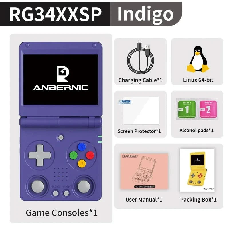 ANBERNIC RG34XXSP Flip Handheld Console 3.4'' IPS Screen Linux 64-bit H700 Supports 5G WIFI Video Game Consoles  256G PSP Games