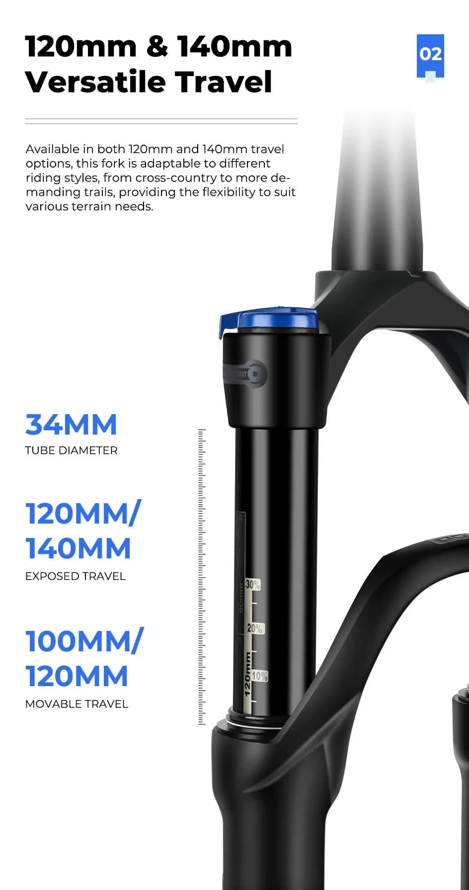 BOLANY 27.5/29inch Boost Bicycle Fork Thru Axle 100/110mm 34mm Tube Tapered Rebound Adjustment 120/140mm Travel Suspension Fork