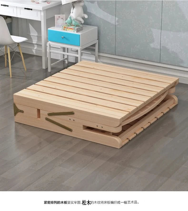 Folded bed, single bed rental room, solid wood bed, hard board bed, small bed, does not take up much space, bed