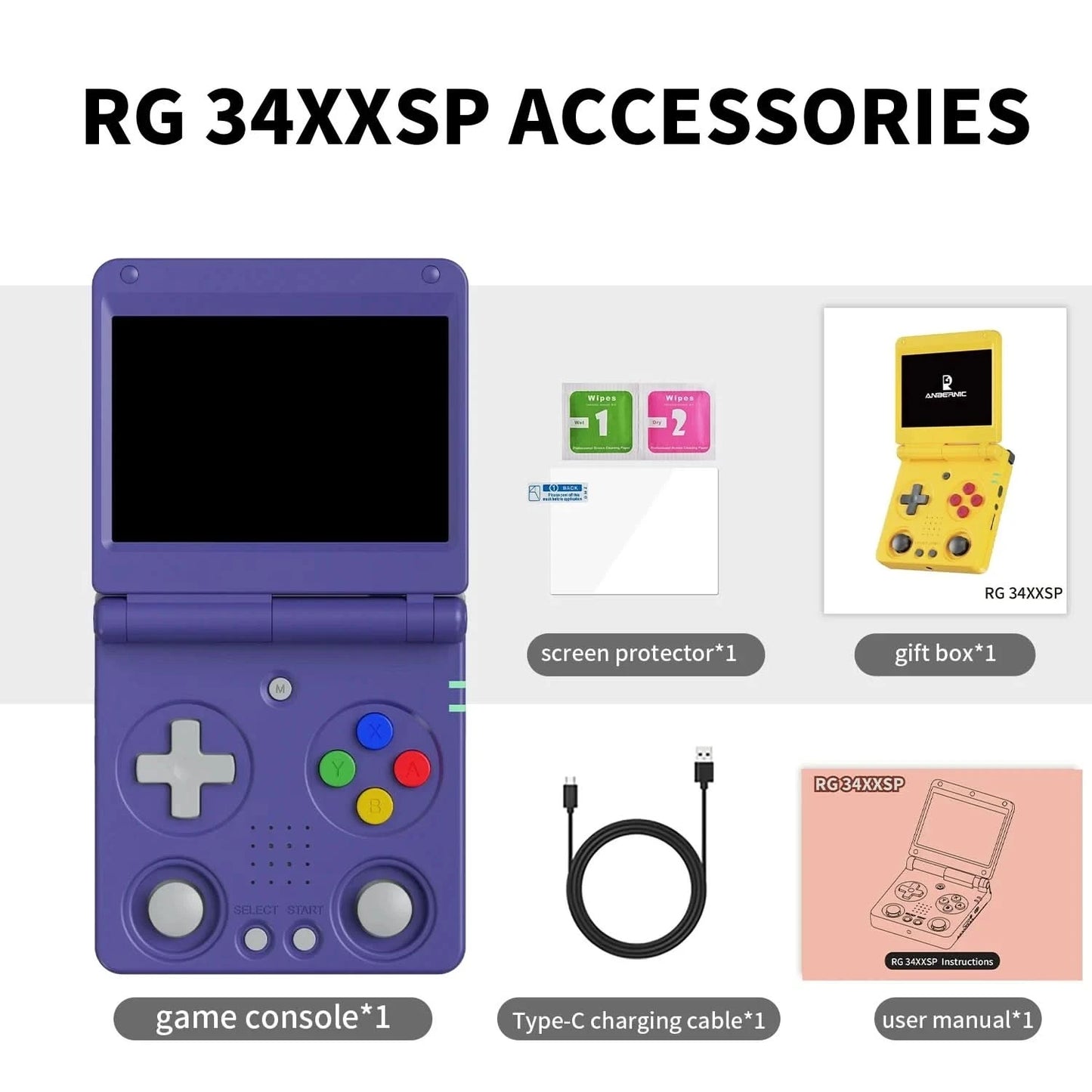 Anbernic RG34XXSP 3.4''IPS Screen Flip Handheld Console Linux System HDMI-compatible TV Output 256G PSP 300+ Games Pre-installed