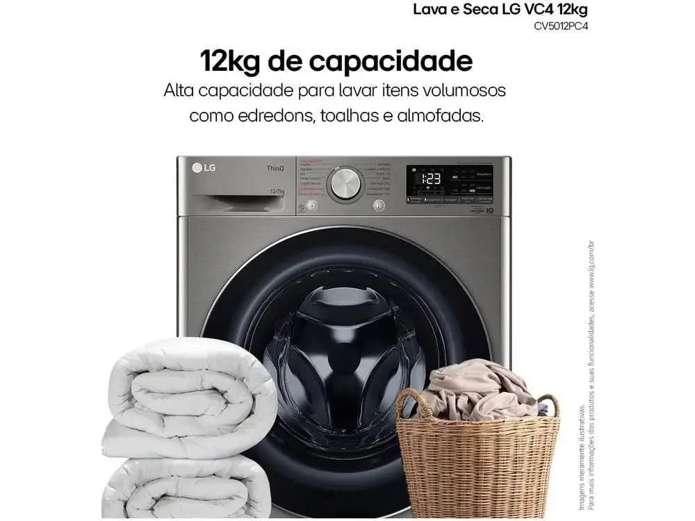 LG 12kg Smart VC4 CV5012PC4 with Artificial Intelligence Hot and Cold Water Silver-110V