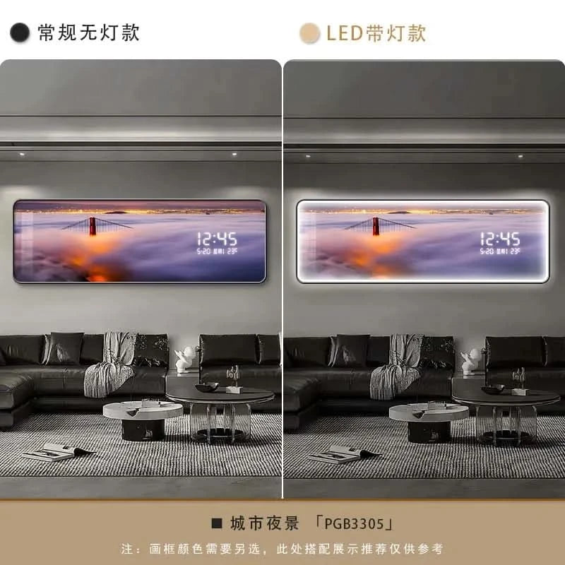 Modern Urban Night Scene Bedroom Bed Head Hanging Art Electronic Clock Landscape Architecture Living Room Sofa Background Wall D