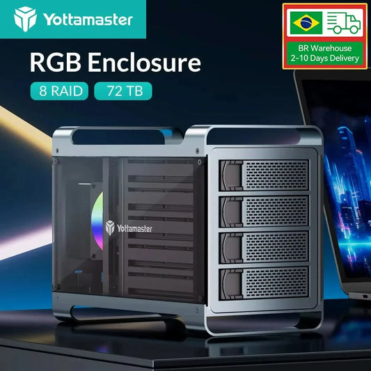 [DF4] Yottamaster 4 Bay RAID External HDD Enclosure 2.5" 3.5" SATA SSD Enclosure with 80mm RGB Silent Fan Support 64TB and RAID