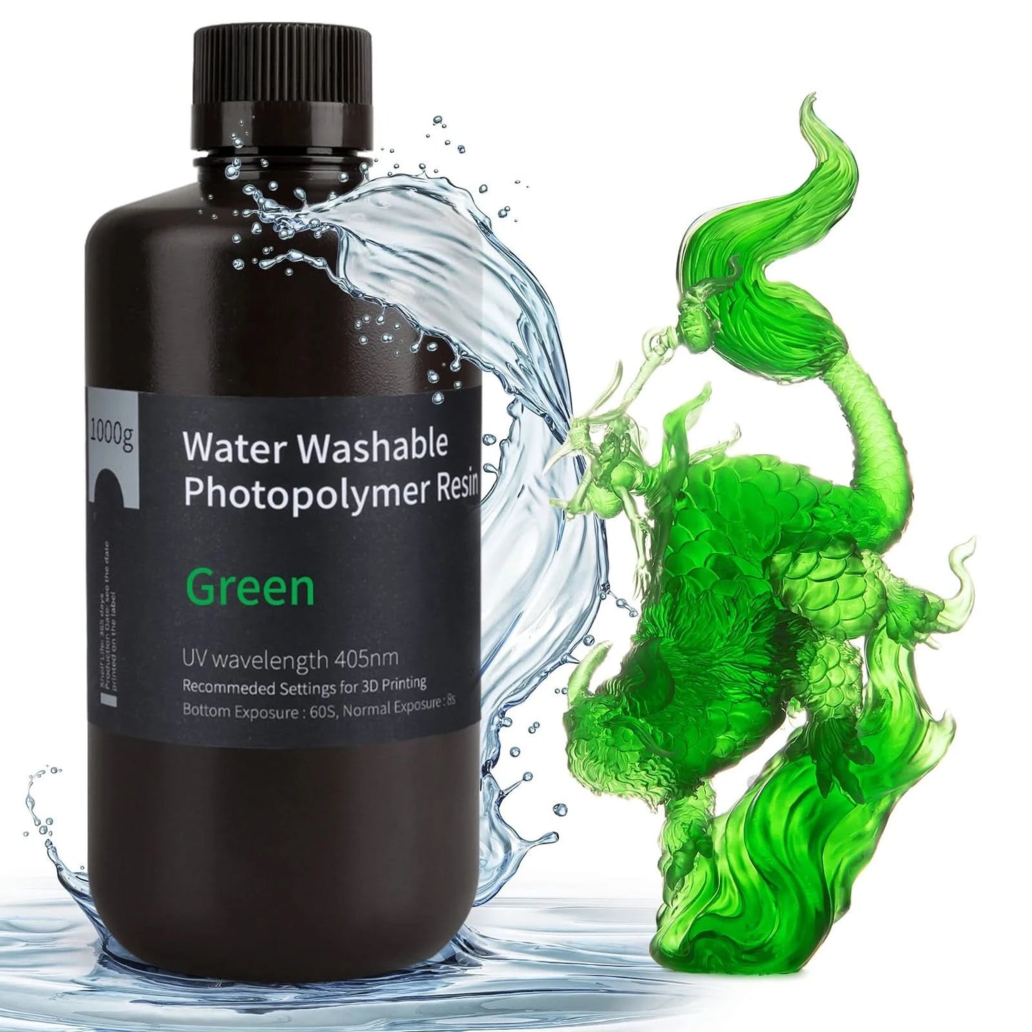 ELEGOO Water Washable 3D Printer Resin LCD UV-Curing Resin 405nm Standard Photopolymer Resin for LCD 3D Printing 1000g 8 Colors