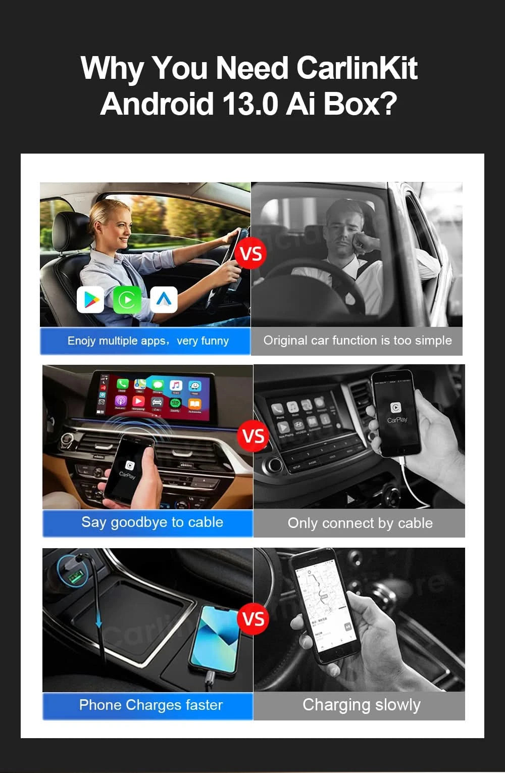 2026 NEW CarlinKit CarPlay Ai Box Qualcomm 8-Core Android 13 Wireless Carplay Android Auto Car Video TV Box WiFi SIM For Netflix