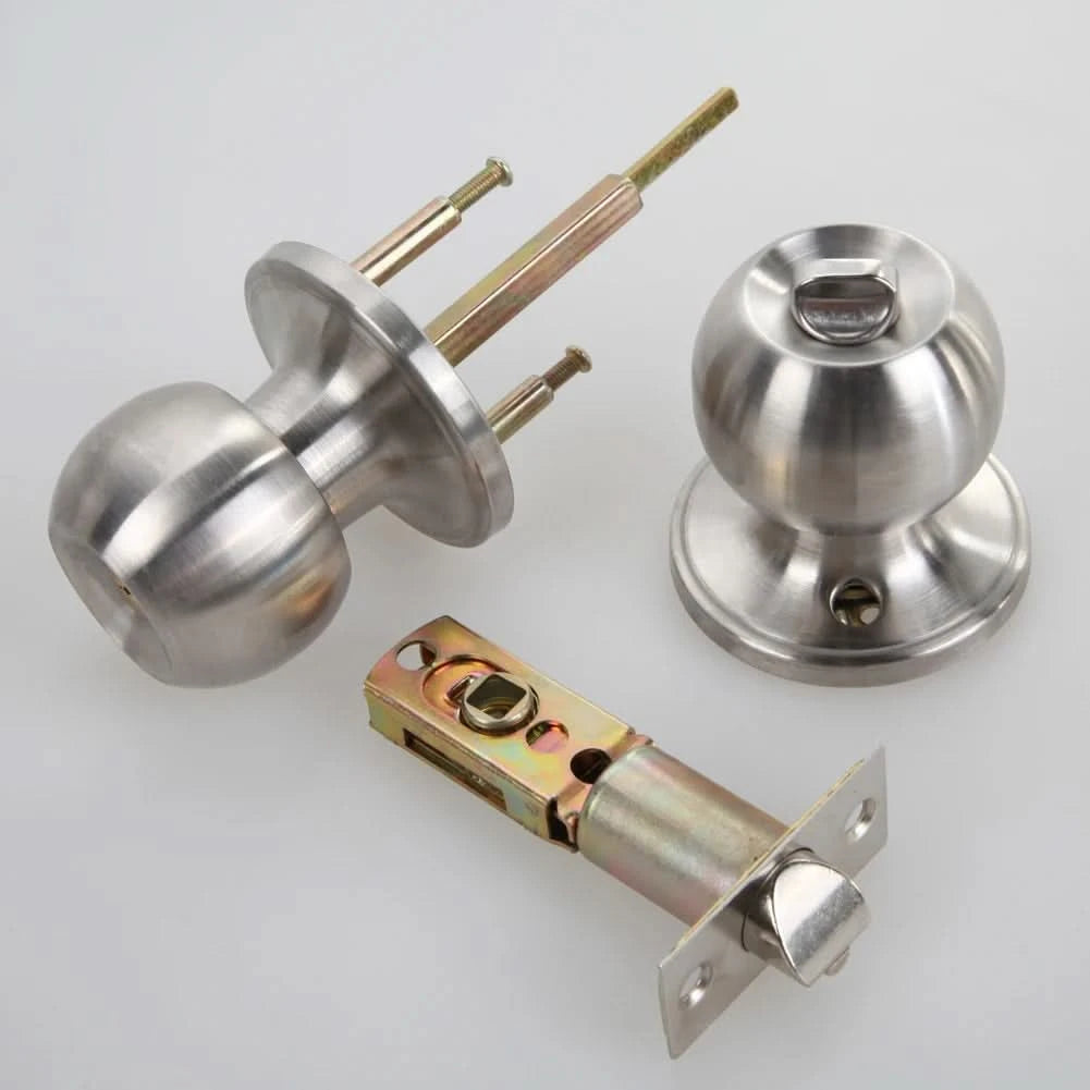 Door Handle Knob Stainless Steel Rotation Round Door Knobs Handle Entrance Passage Lock with Three Keys Round-shape Locking Gear