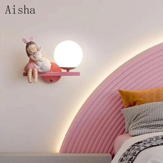 Children's Room Bedside Wall Lamp Girl Boy Wall Art Sconce Creative Cartoon Eye Protection Led Home Decoration Salon Home