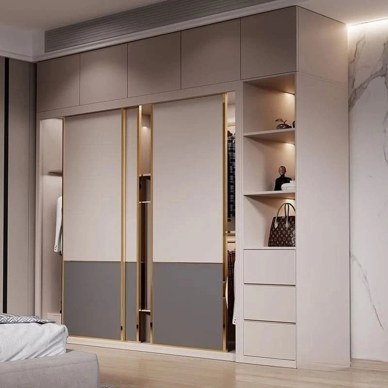 Sliding door wardrobe household bedroom small apartment full set of thickened back plate simple sliding door wardrobe