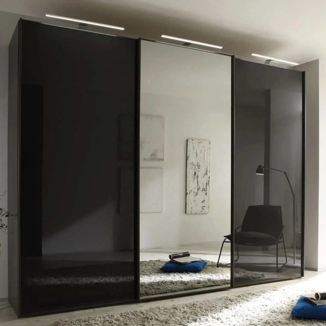 Modern Design Modular Mirrored Sliding Door Wardrobe Custom Closet