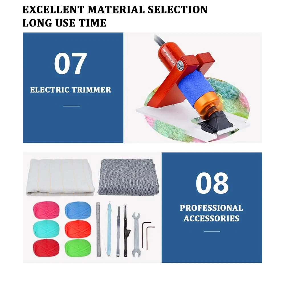 2 in 1 Tufting Gun Set Electric Touffing Pistol,7 – 21mm Tufting Pisto, with Wool Yarn and Tufting Canvas,Trimmer for Beginners