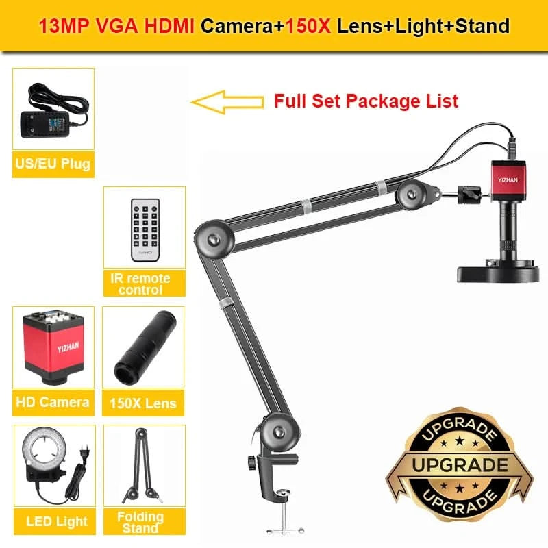 YIZHAN 4K UHD Electron Digital Microscope 1080P 60FPS Video Industrial Welding Camera 150X Lens Folding Stand for PCB Repair
