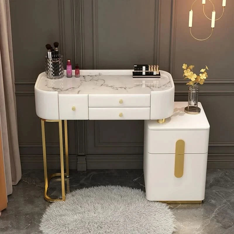 Luxury Jewelery Storage Dressing Table Glass Top Girls Unique Makeup Mirror Beauty Dressing Table Light White Muebles Decoration