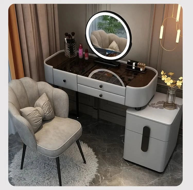 Luxury Jewelery Storage Dressing Table Glass Top Girls Unique Makeup Mirror Beauty Dressing Table Light White Muebles Decoration